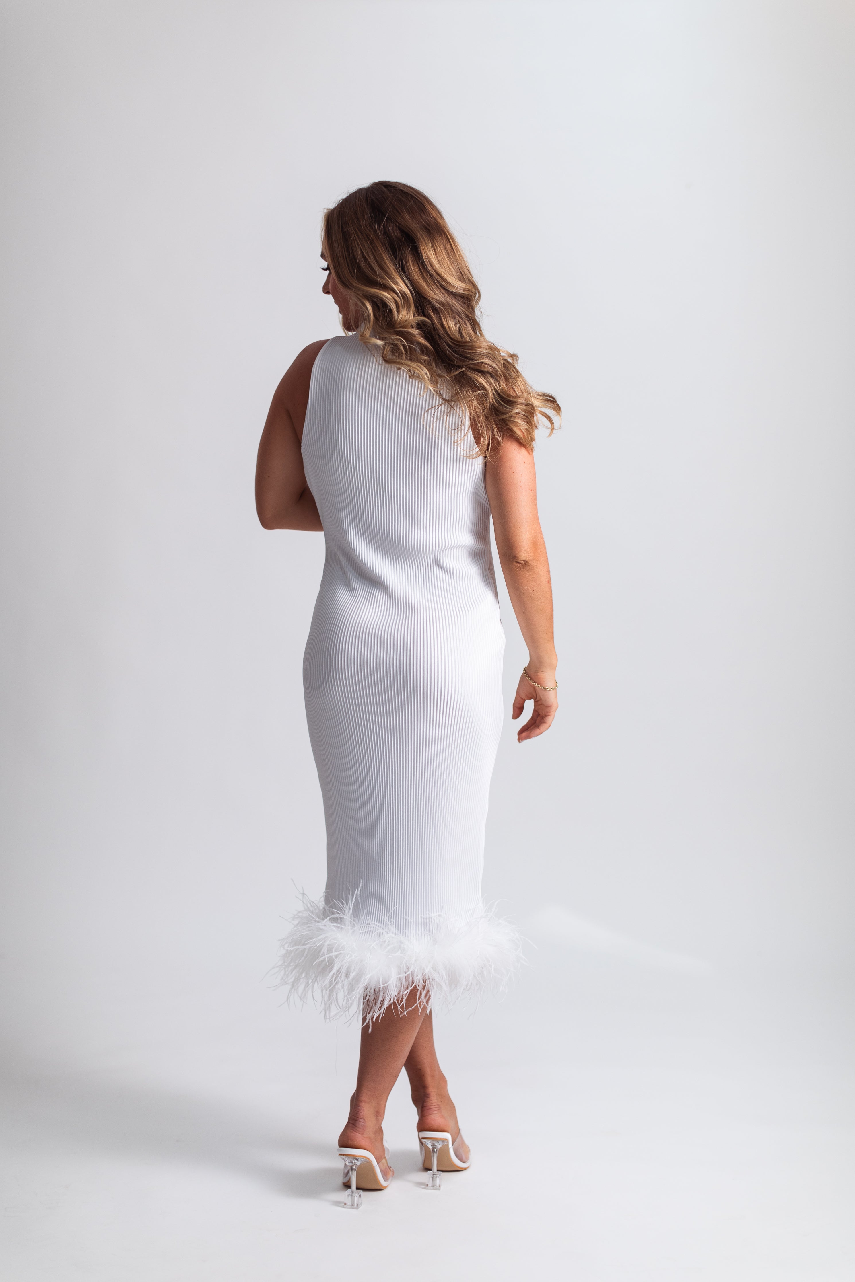 feather midi dress